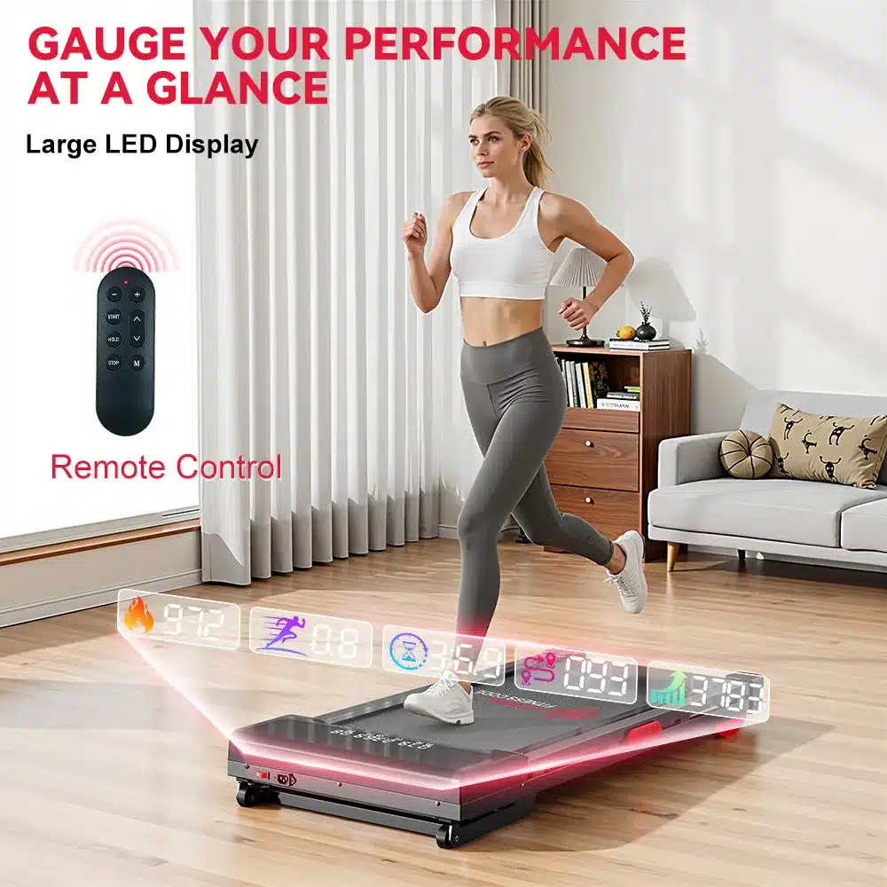 Home Fitness Code Treadmill Y3 LED display and remote control showing time, distance, speed, calories and incline